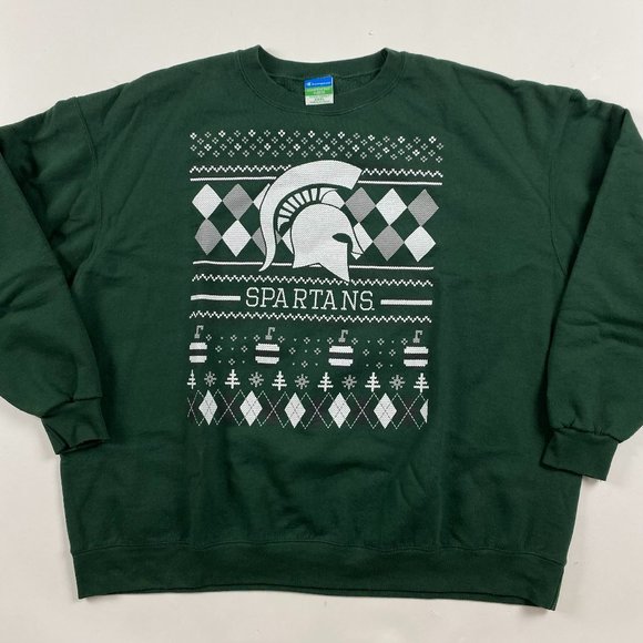 Michigan State Spartans Champion Eco Fleece Christmas Sweatshirt Men's 3XL - Picture 1 of 7